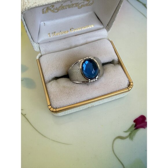 Vintage 1940s Clarks & Combs Sterling Blue Glass Mens ring 9.2 grams Size 9 3/4